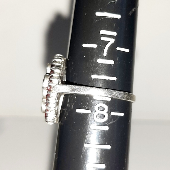 Victorian .925 SS Cut Bohemian Garnet Ring Size 7.75 Missing One Stone - Picture 7 of 8